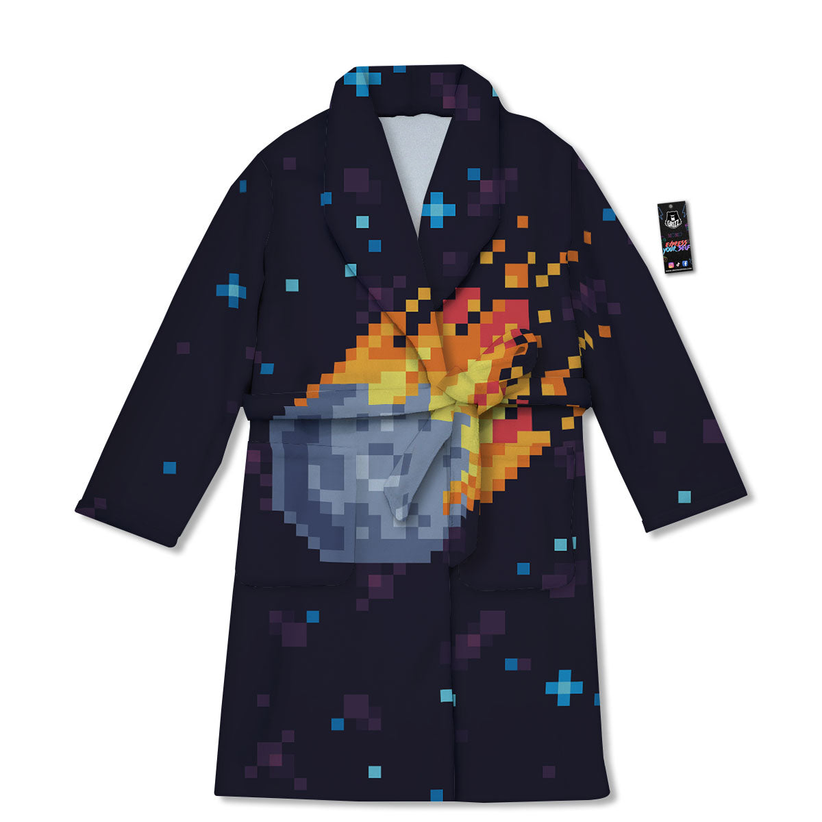 Pixel 8 Bit Meteorite Burnning Print Bathrobe-grizzshop