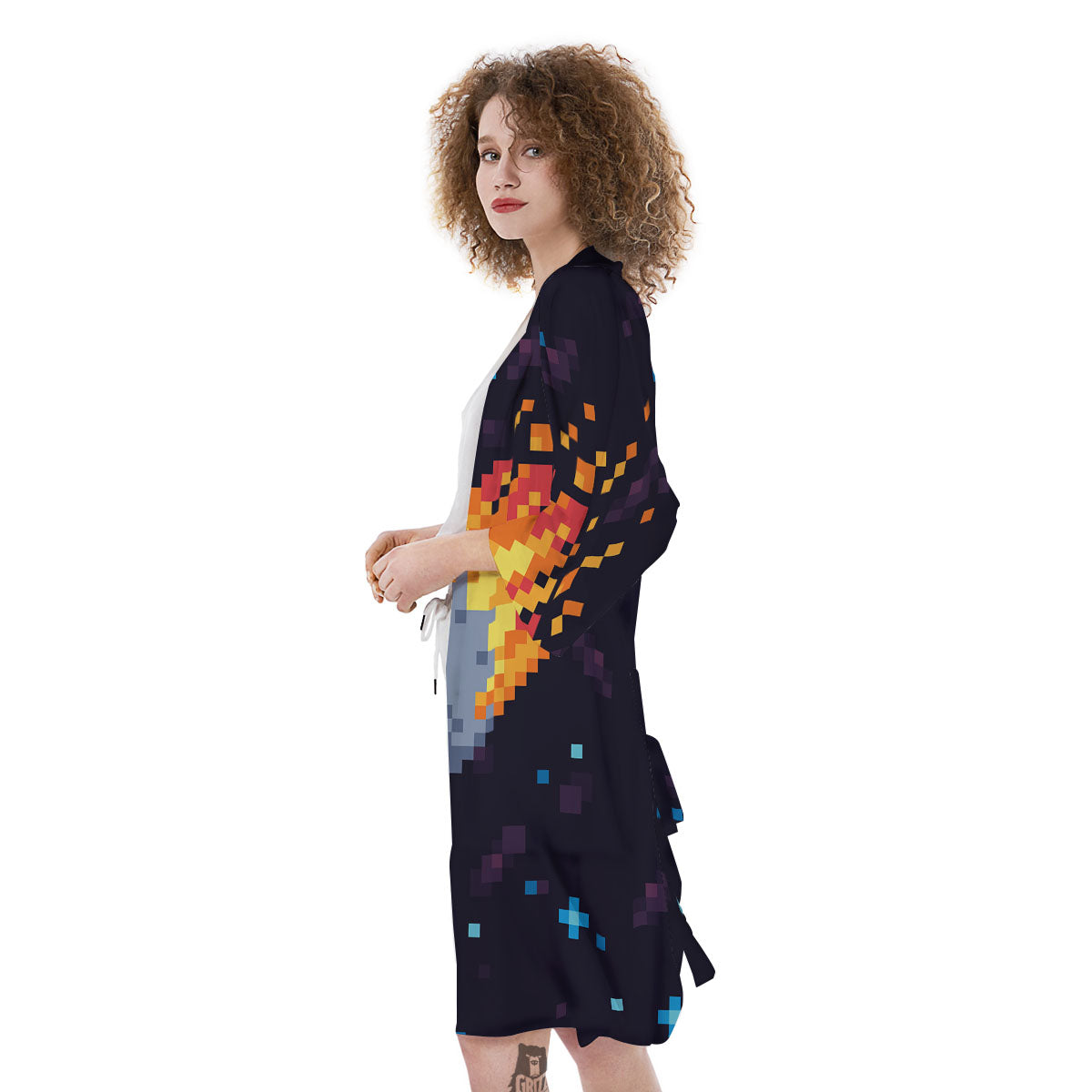 Pixel 8 Bit Meteorite Burnning Print Kimono-grizzshop
