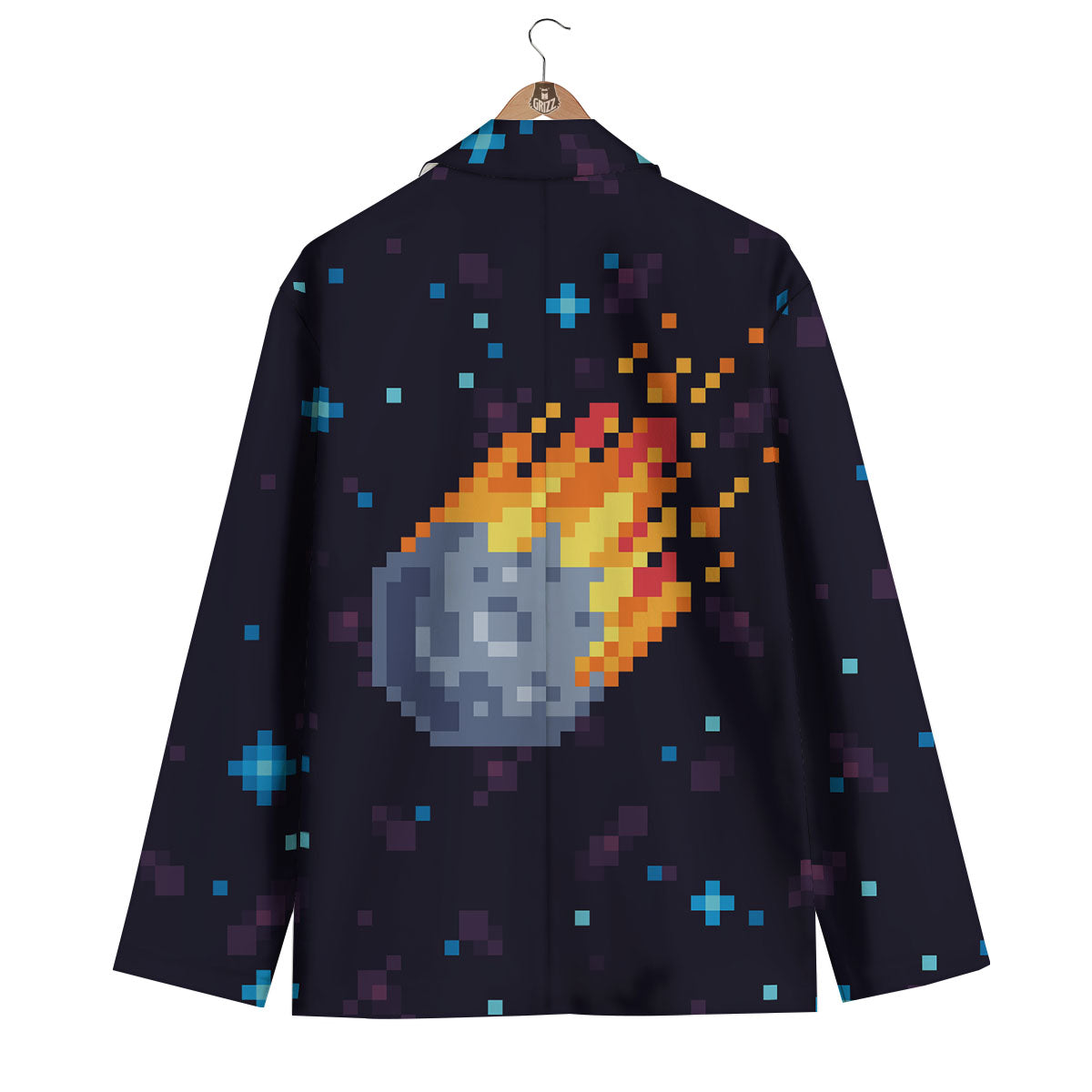 Pixel 8 Bit Meteorite Burnning Print Men's Blazer-grizzshop