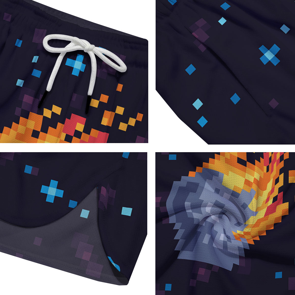 Pixel 8 Bit Meteorite Burnning Print Men's Running Shorts-grizzshop