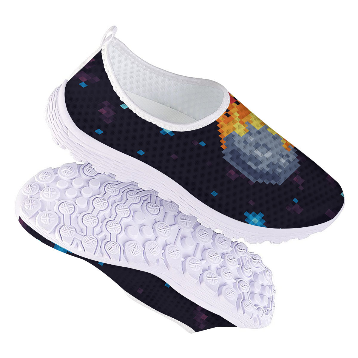 Pixel 8 Bit Meteorite Burnning Print Nurse Shoes-grizzshop