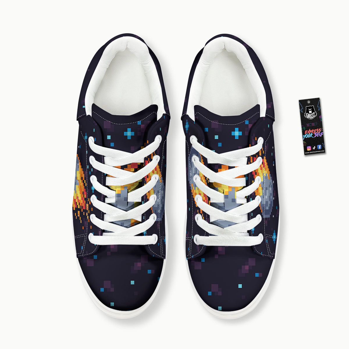 Pixel 8 Bit Meteorite Burnning Print Platform Shoes-grizzshop