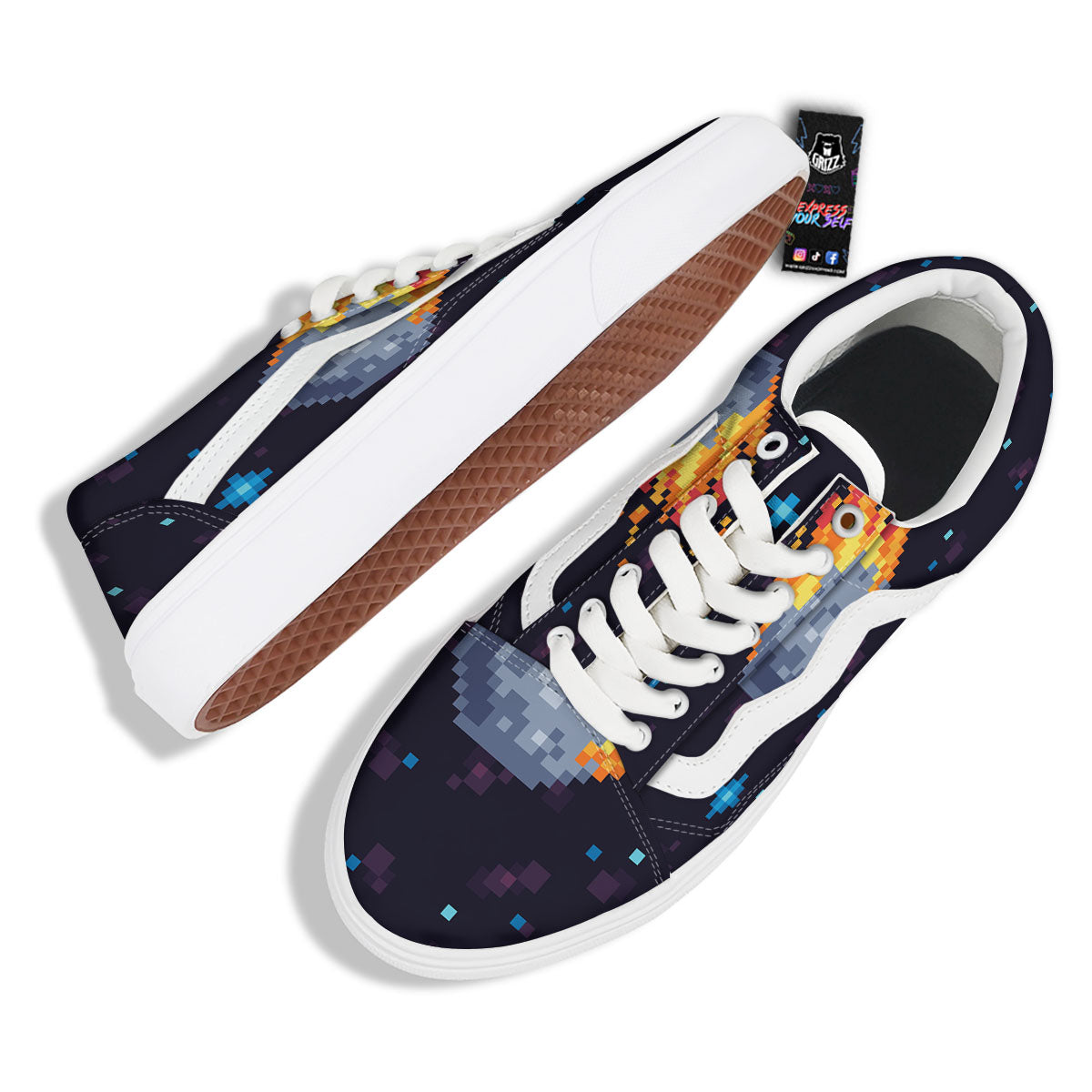 Pixel 8 Bit Meteorite Burnning Print Skate Shoes-grizzshop