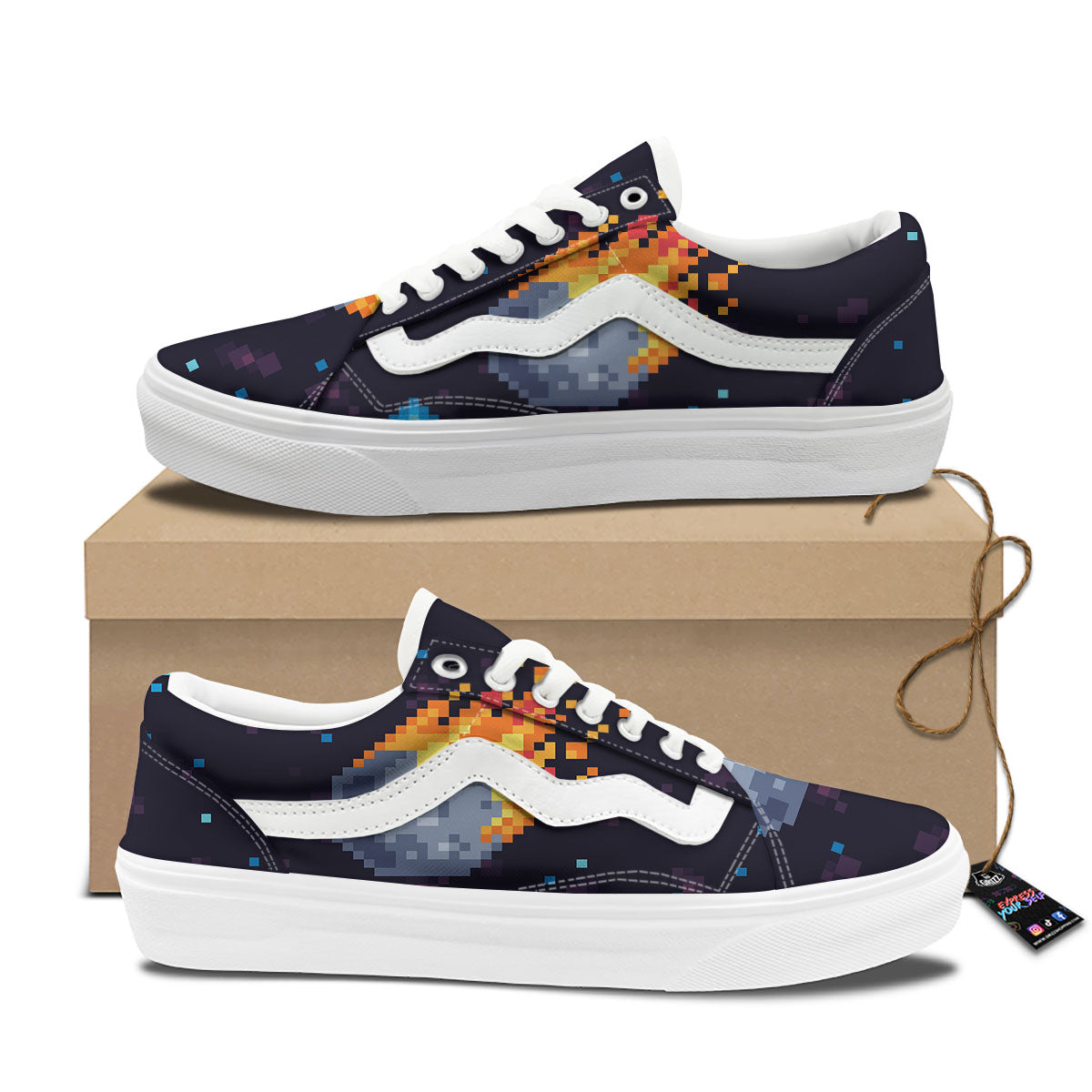 Pixel 8 Bit Meteorite Burnning Print Skate Shoes-grizzshop