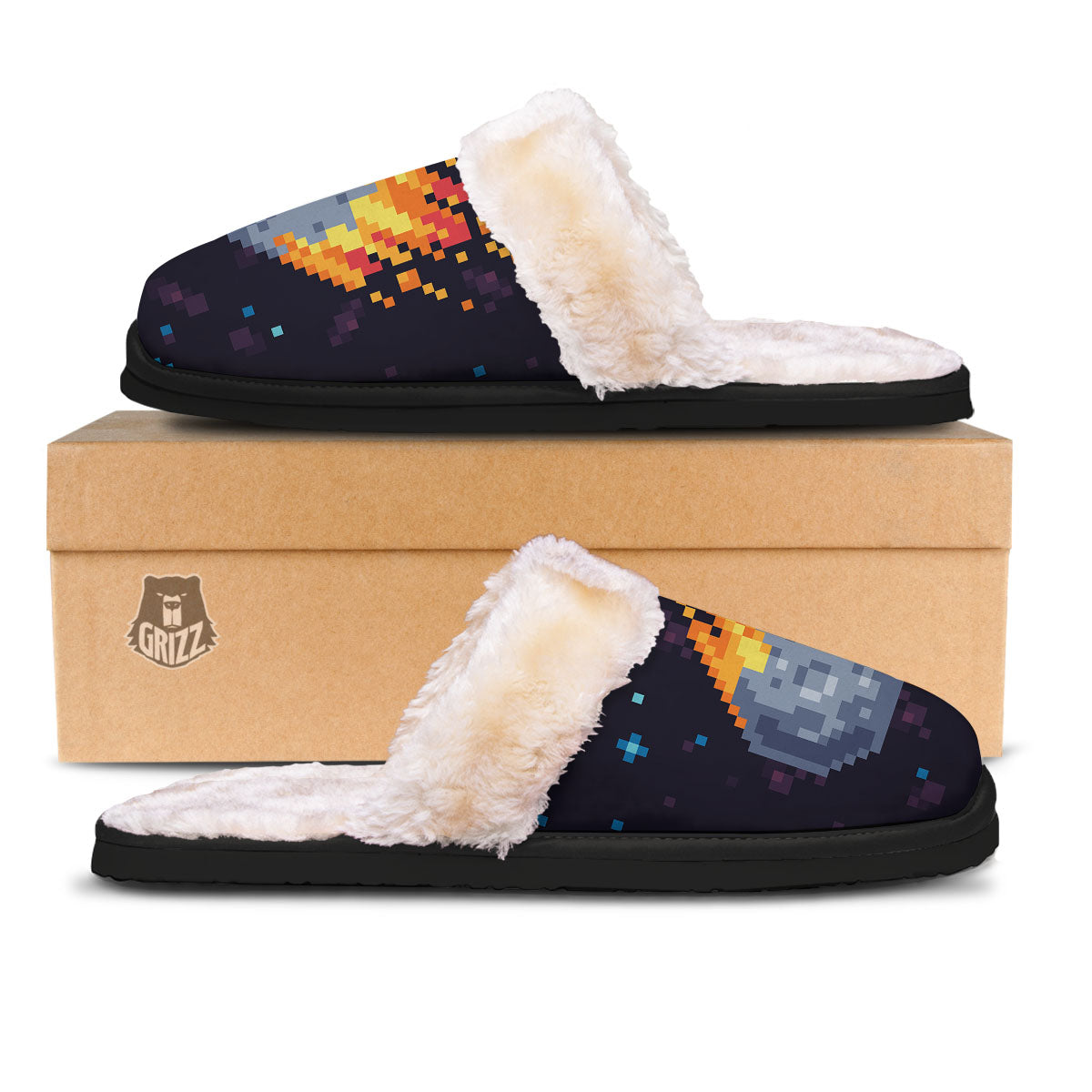 Pixel 8 Bit Meteorite Burnning Print Slippers-grizzshop