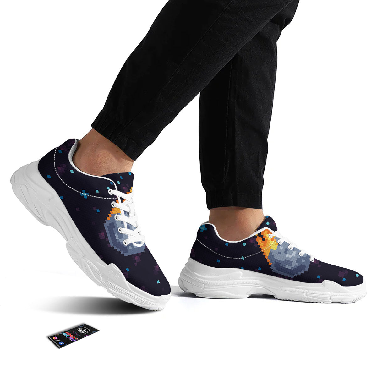 Pixel 8 Bit Meteorite Burnning Print White Chunky Shoes-grizzshop
