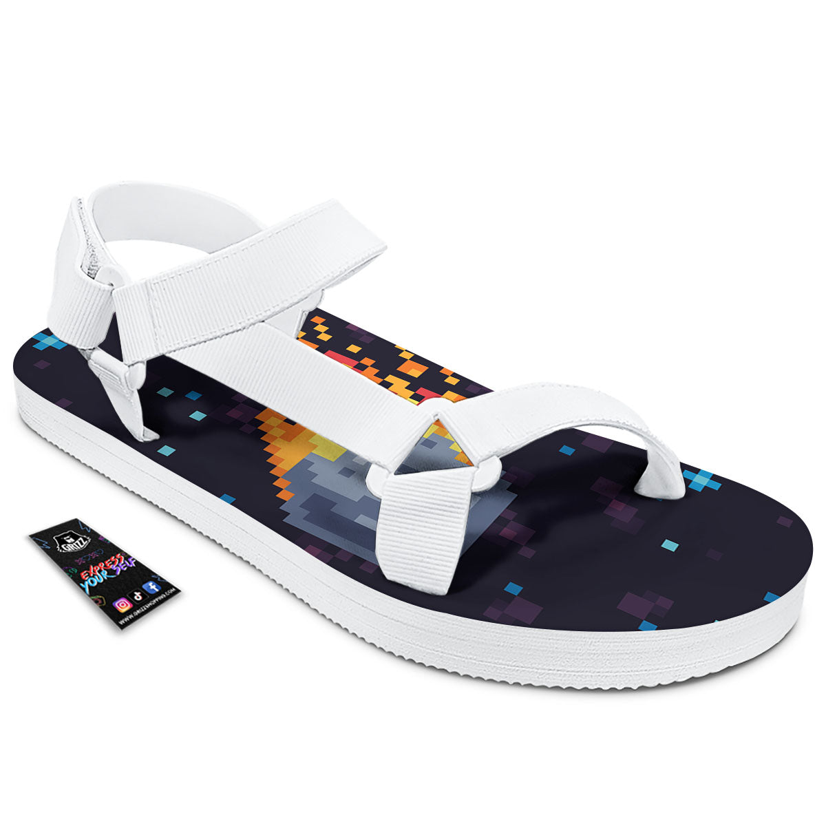 Pixel 8 Bit Meteorite Burnning Print White Open Toe Sandals-grizzshop
