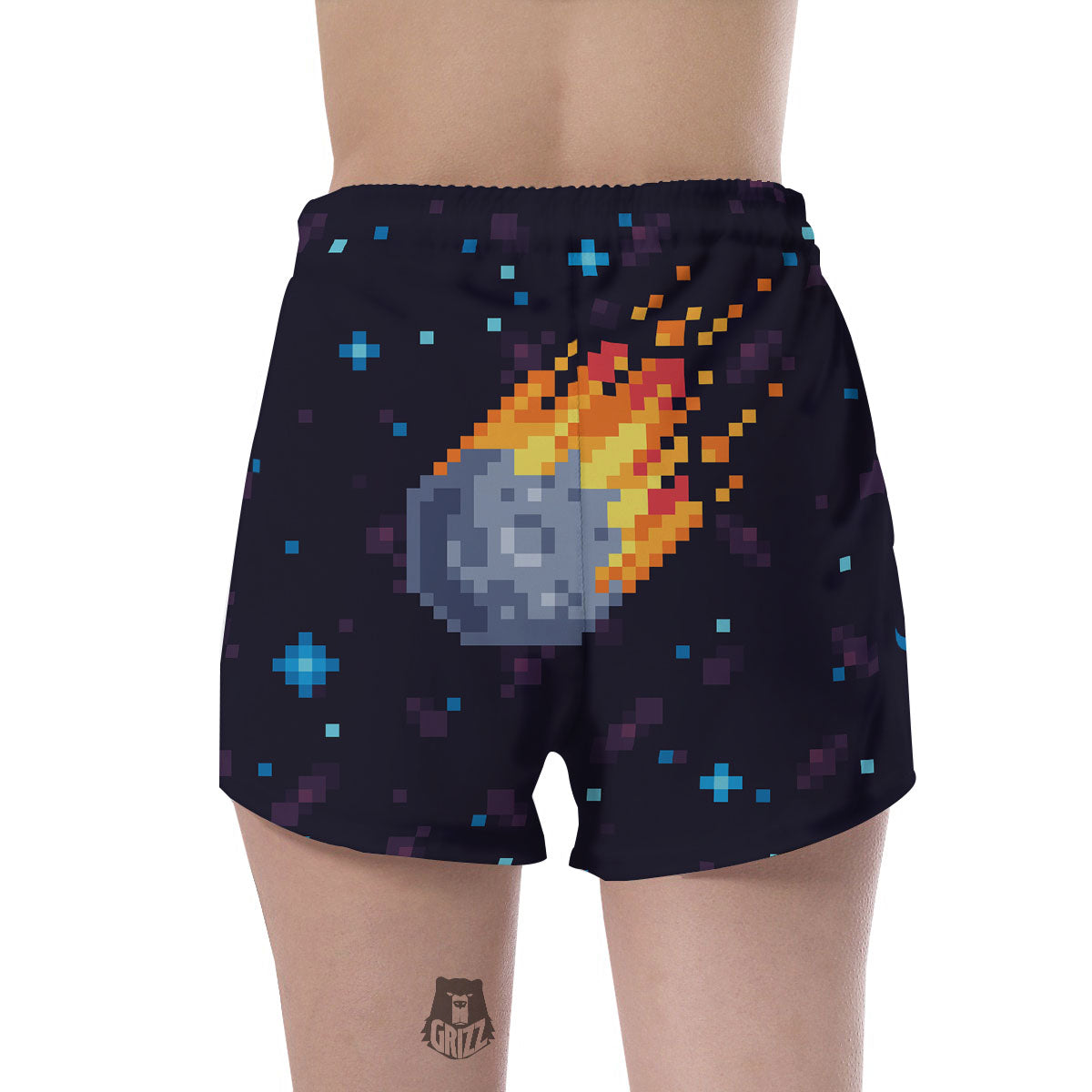 Pixel 8 Bit Meteorite Burnning Print Women's Shorts-grizzshop