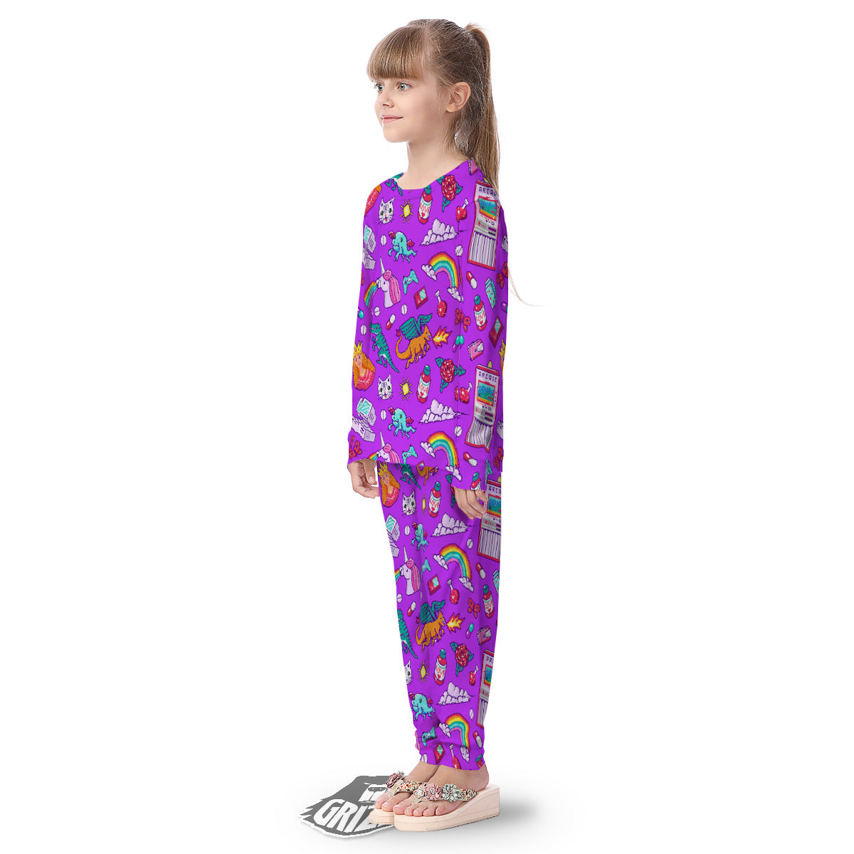 Pixel Art 8 Bit Pink Print Pattern Kid's Pajamas-grizzshop
