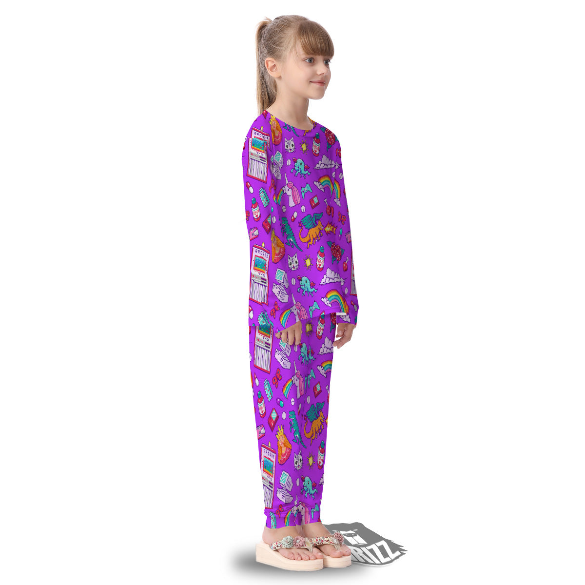 Pixel Art 8 Bit Pink Print Pattern Kid's Pajamas-grizzshop