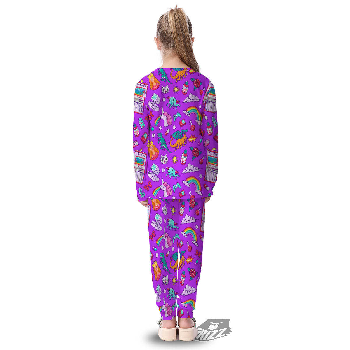 Pixel Art 8 Bit Pink Print Pattern Kid's Pajamas-grizzshop