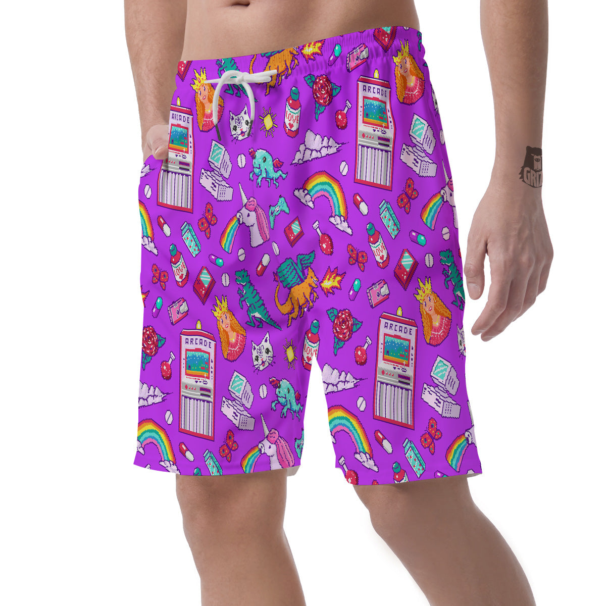 Pixel Art 8 Bit Pink Print Pattern Men's Shorts-grizzshop