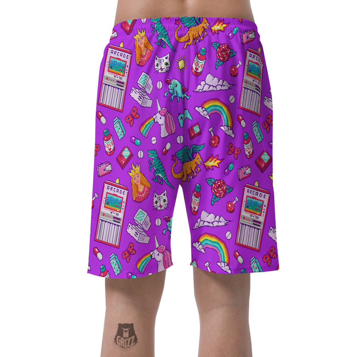 Pixel Art 8 Bit Pink Print Pattern Men's Shorts-grizzshop