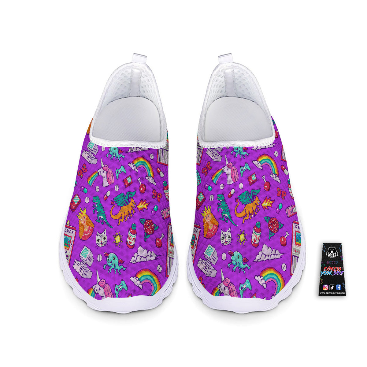Pixel Art 8 Bit Pink Print Pattern Nurse Shoes-grizzshop