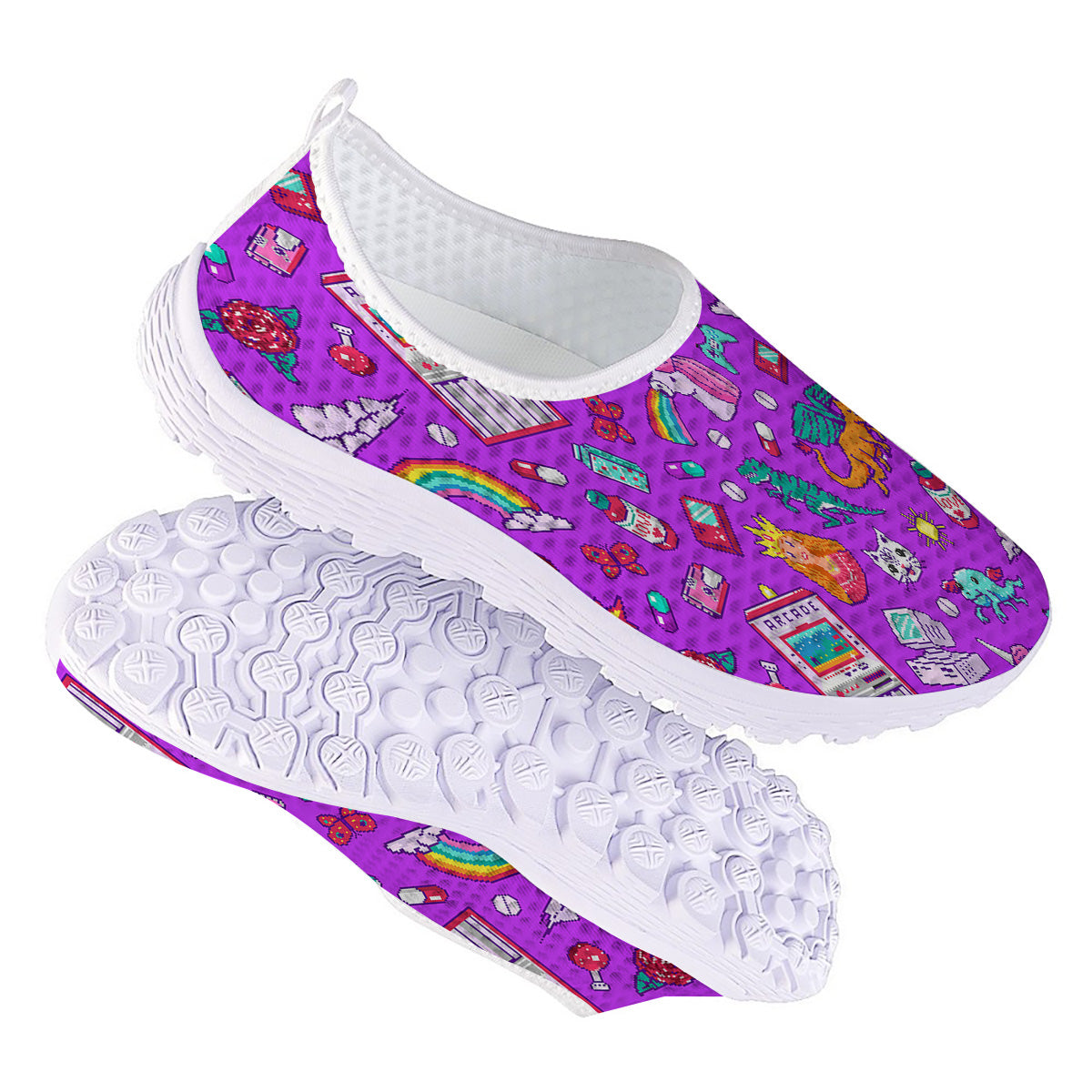 Pixel Art 8 Bit Pink Print Pattern Nurse Shoes-grizzshop