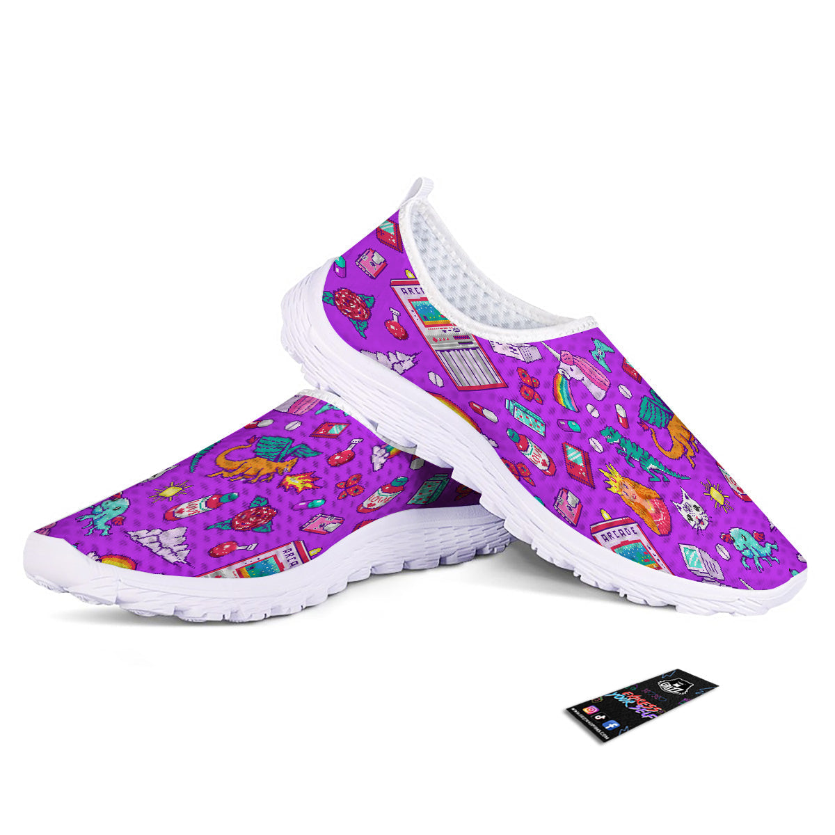 Pixel Art 8 Bit Pink Print Pattern Nurse Shoes-grizzshop
