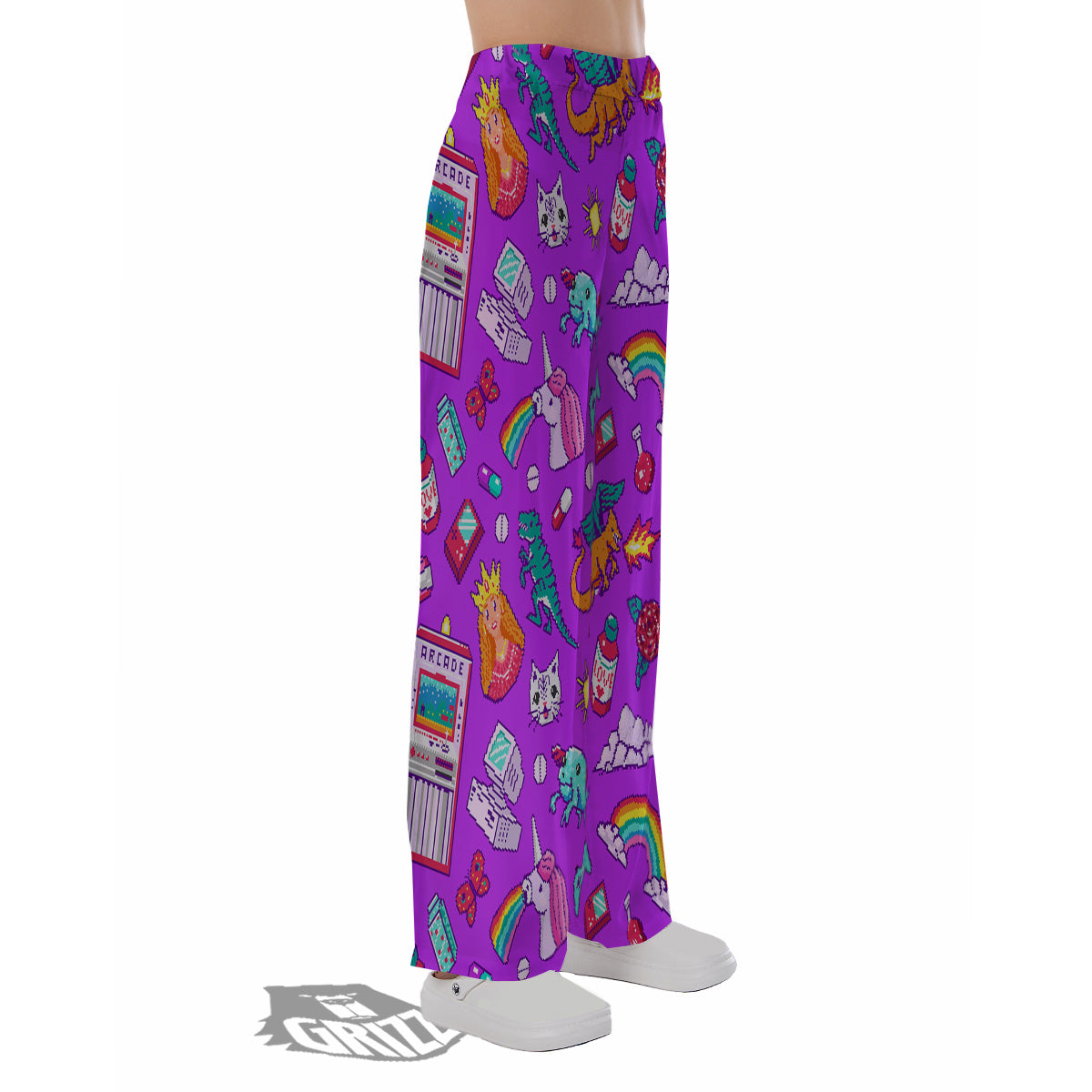 Pixel Art 8 Bit Pink Print Pattern Pajama Pants-grizzshop