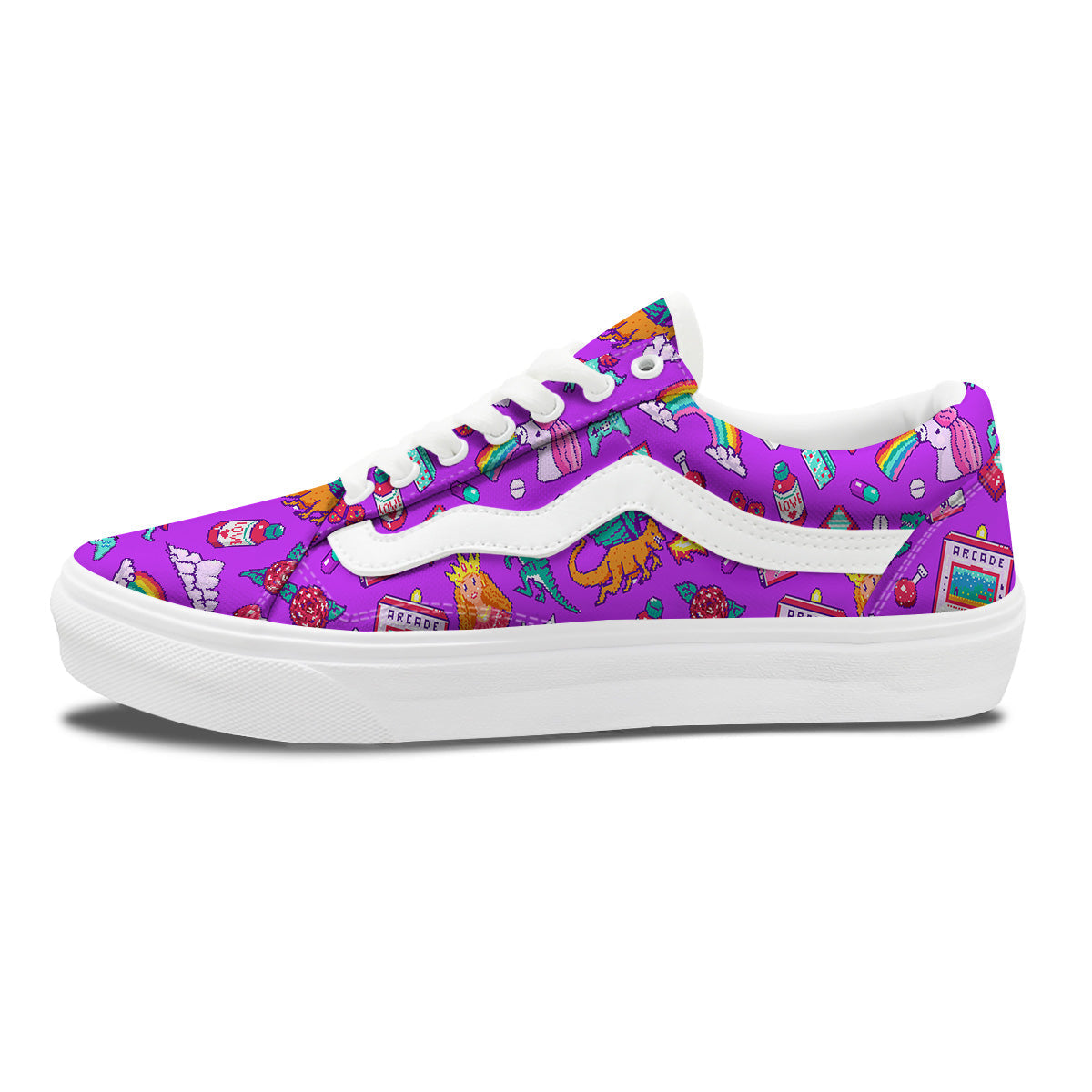 Pixel Art 8 Bit Pink Print Pattern Skate Shoes-grizzshop