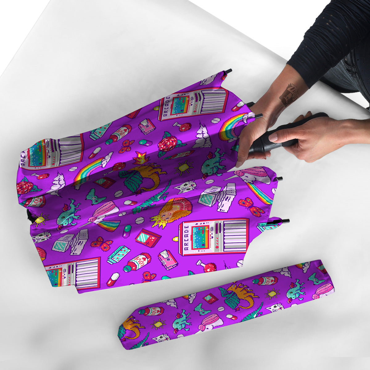 Pixel Art 8 Bit Pink Print Pattern Umbrella-grizzshop