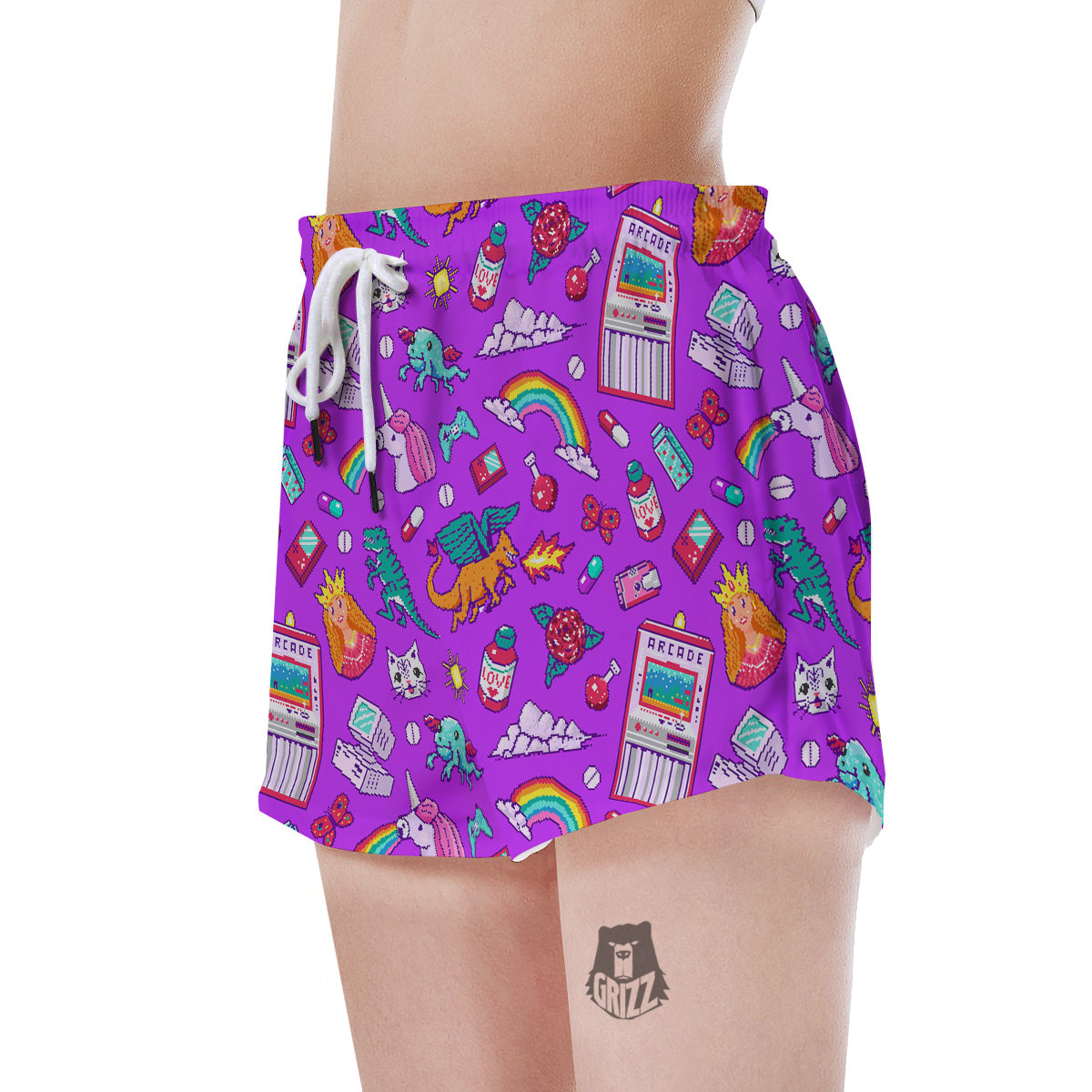 Pixel Art 8 Bit Pink Print Pattern Women's Shorts-grizzshop
