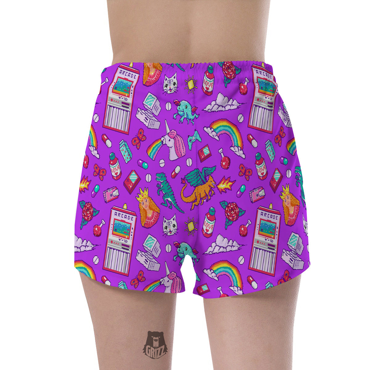 Pixel Art 8 Bit Pink Print Pattern Women's Shorts-grizzshop