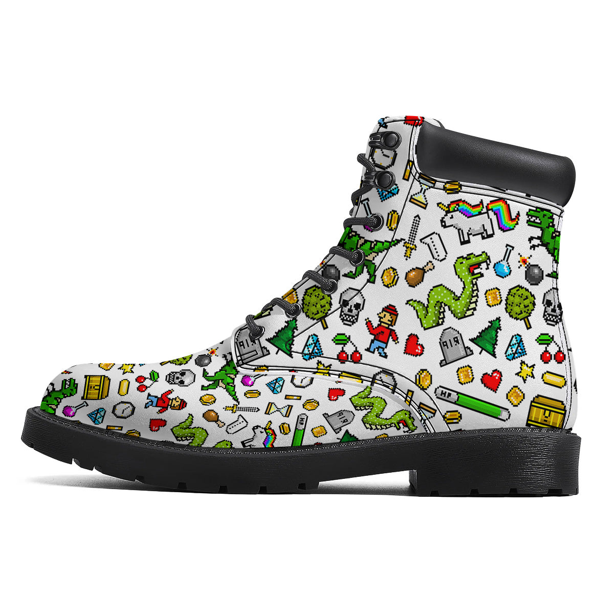 Pixel Art 8 Bit Retro Cartoon Print Pattern Boots-grizzshop