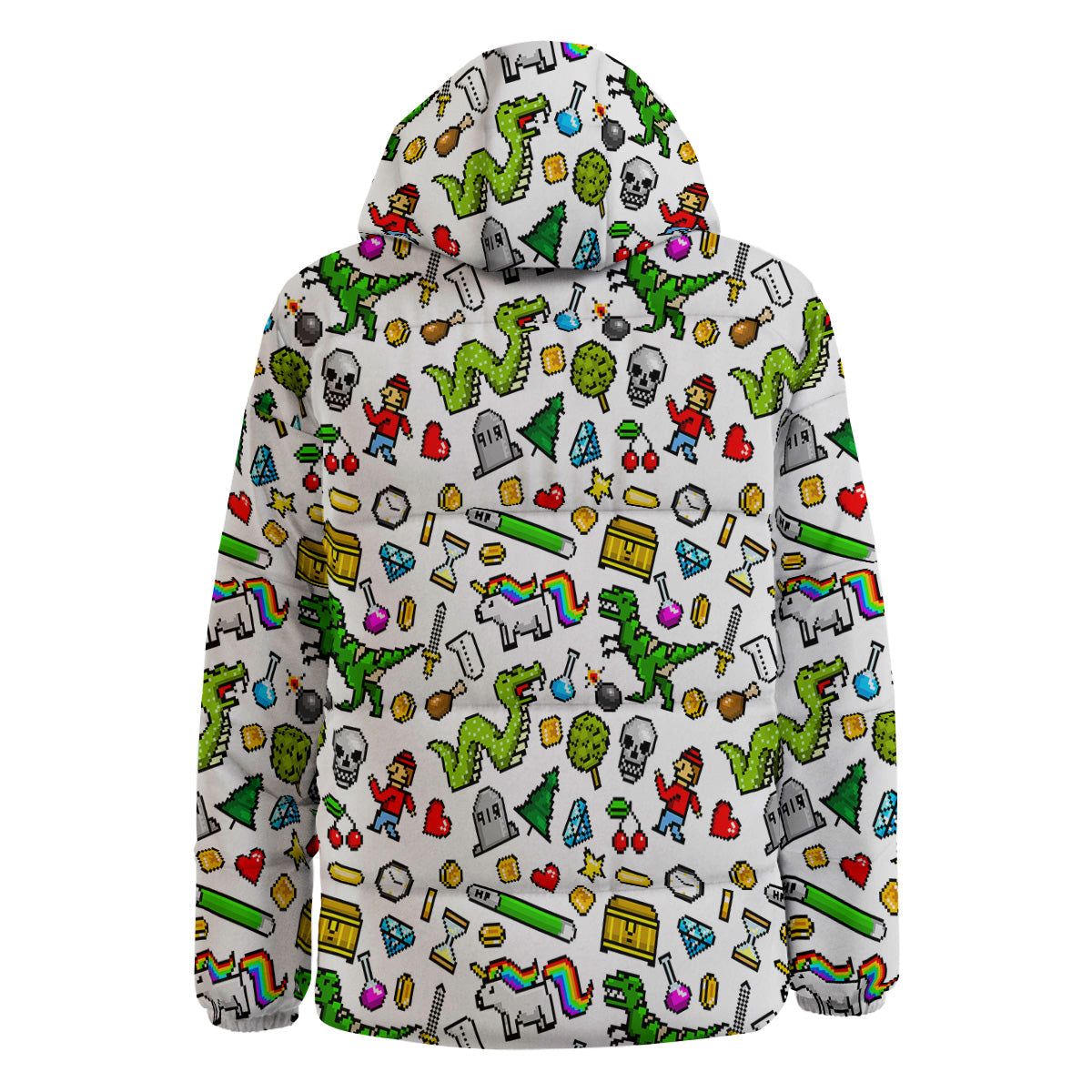 Pixel Art 8 Bit Retro Cartoon Print Pattern Down Jacket-grizzshop