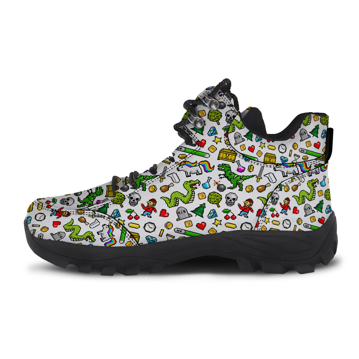 Pixel Art 8 Bit Retro Cartoon Print Pattern Hiking Shoes-grizzshop