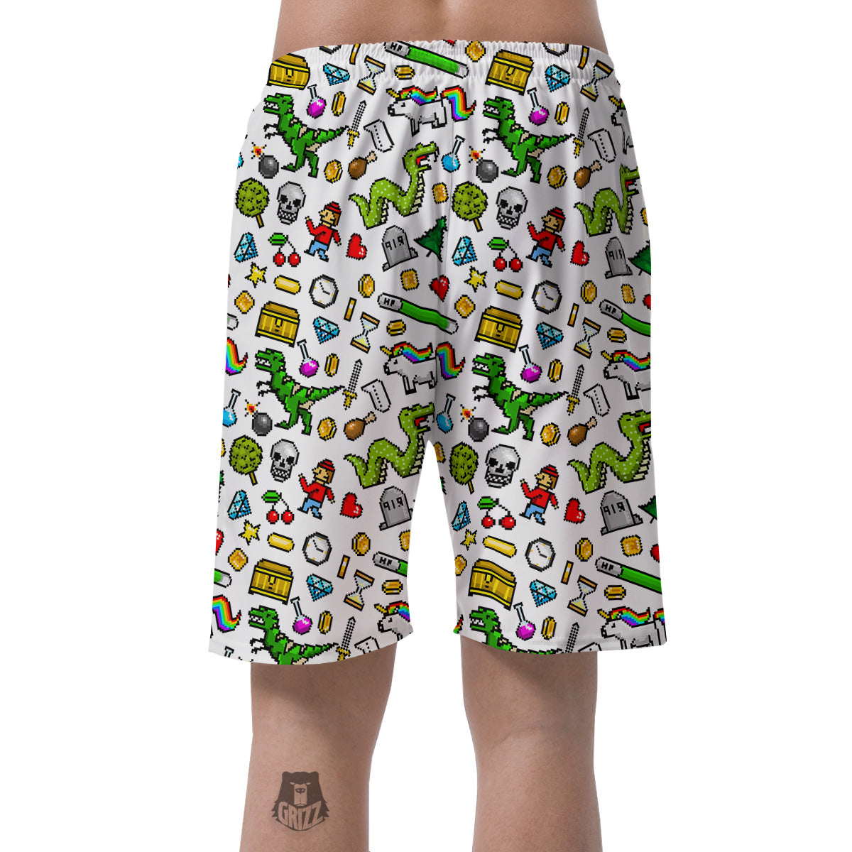 Pixel Art 8 Bit Retro Cartoon Print Pattern Men's Shorts-grizzshop