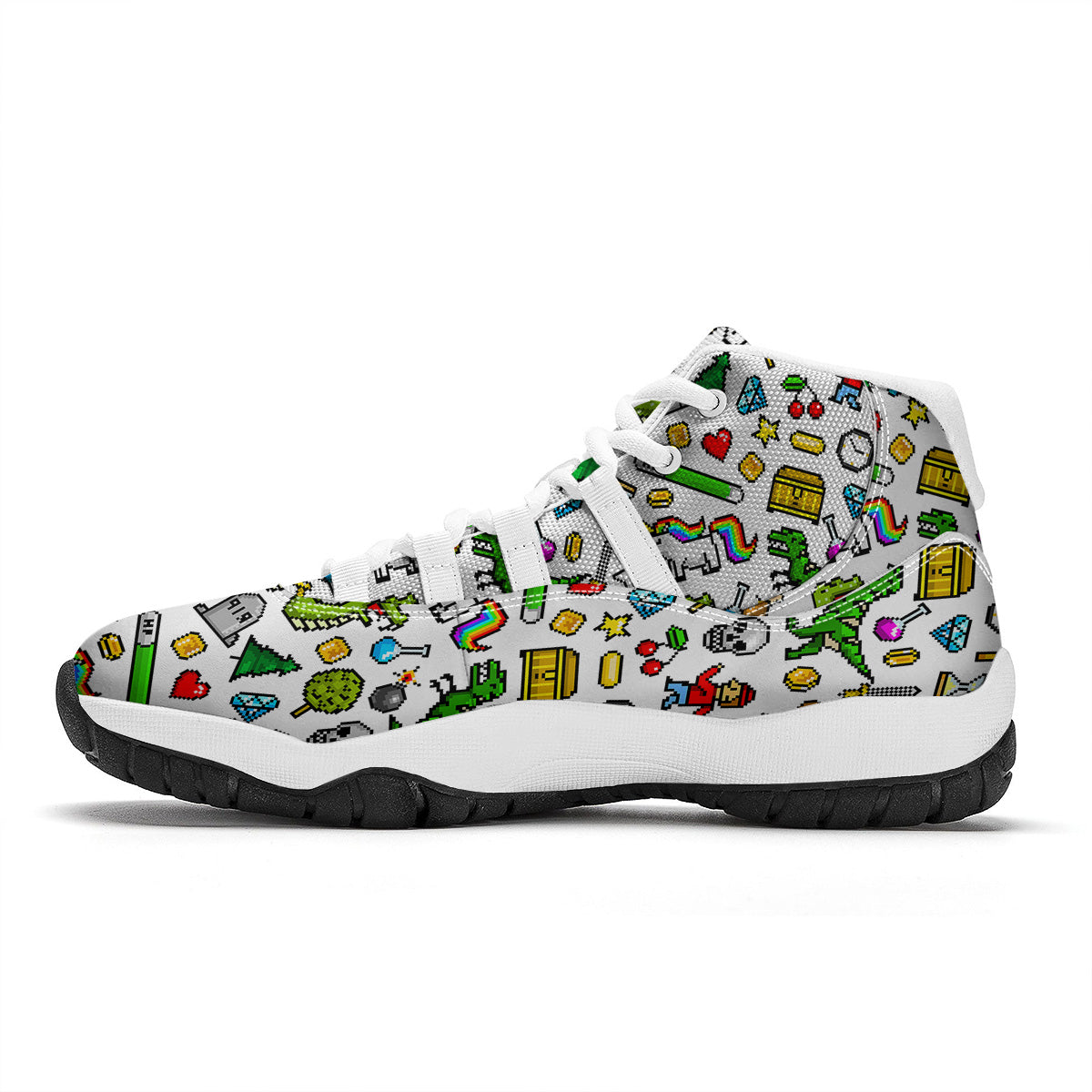 Pixel Art 8 Bit Retro Cartoon Print Pattern White Bball Shoes-grizzshop