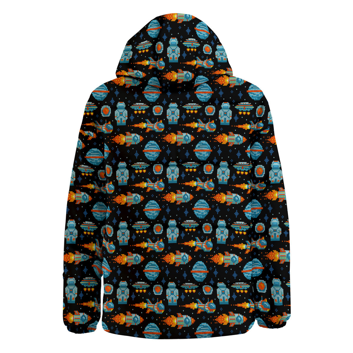 Pixel Art Space 8 Bit Print Pattern Down Jacket-grizzshop