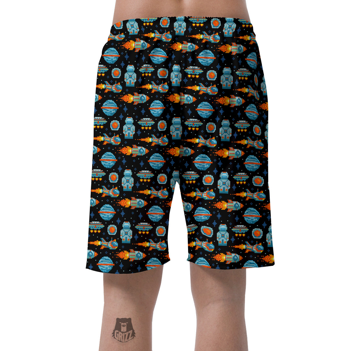 Pixel Art Space 8 Bit Print Pattern Men's Shorts-grizzshop