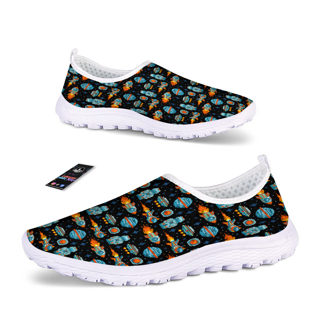 Pixel Art Space 8 Bit Print Pattern Nurse Shoes-grizzshop
