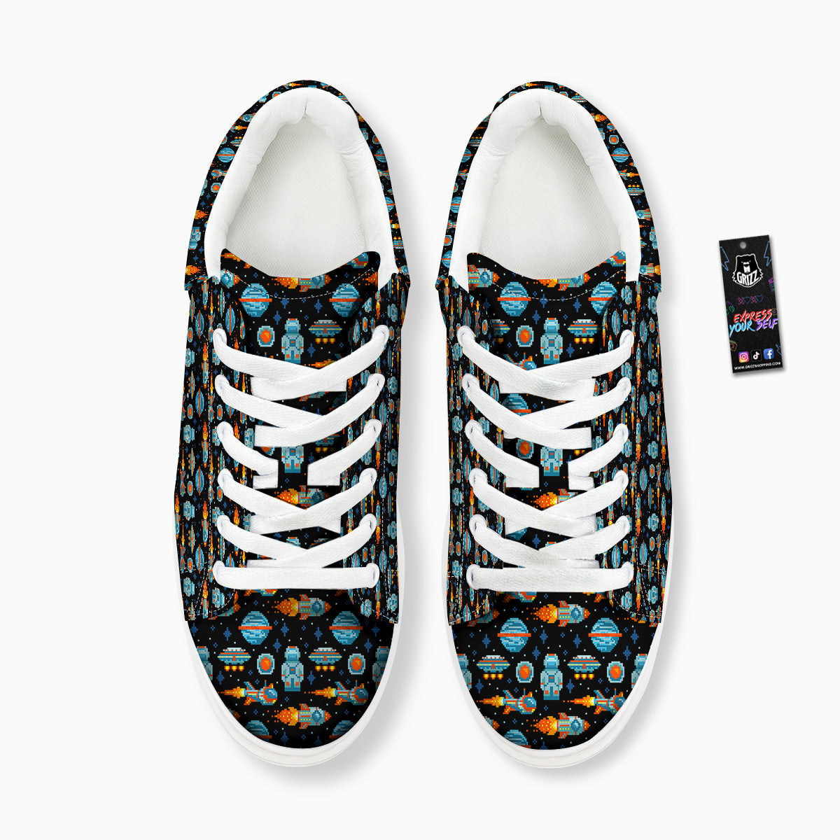 Pixel Art Space 8 Bit Print Pattern Platform Shoes-grizzshop