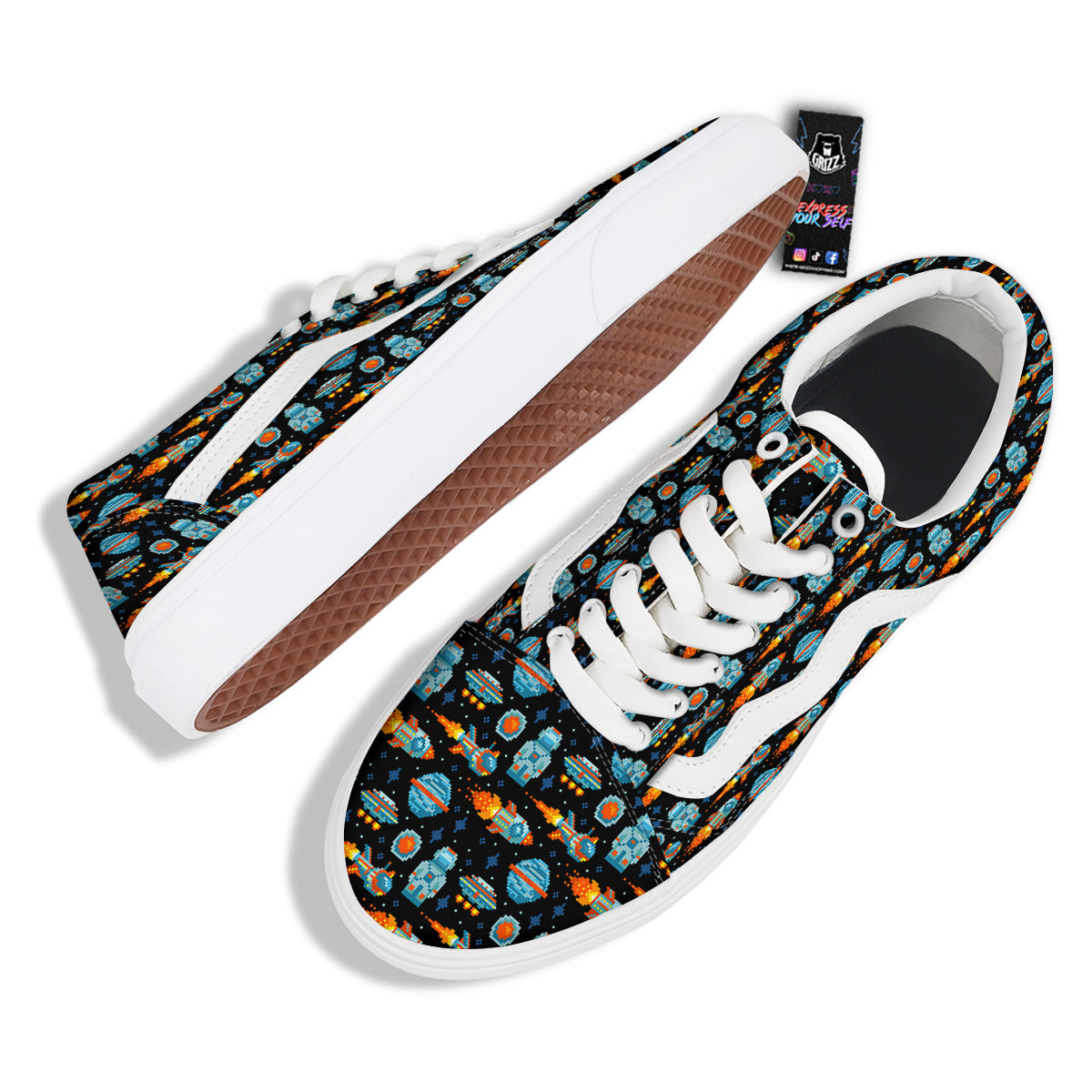 Pixel Art Space 8 Bit Print Pattern Skate Shoes-grizzshop