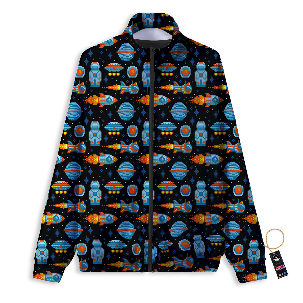 Pixel Art Space 8 Bit Print Pattern Track Jacket-grizzshop
