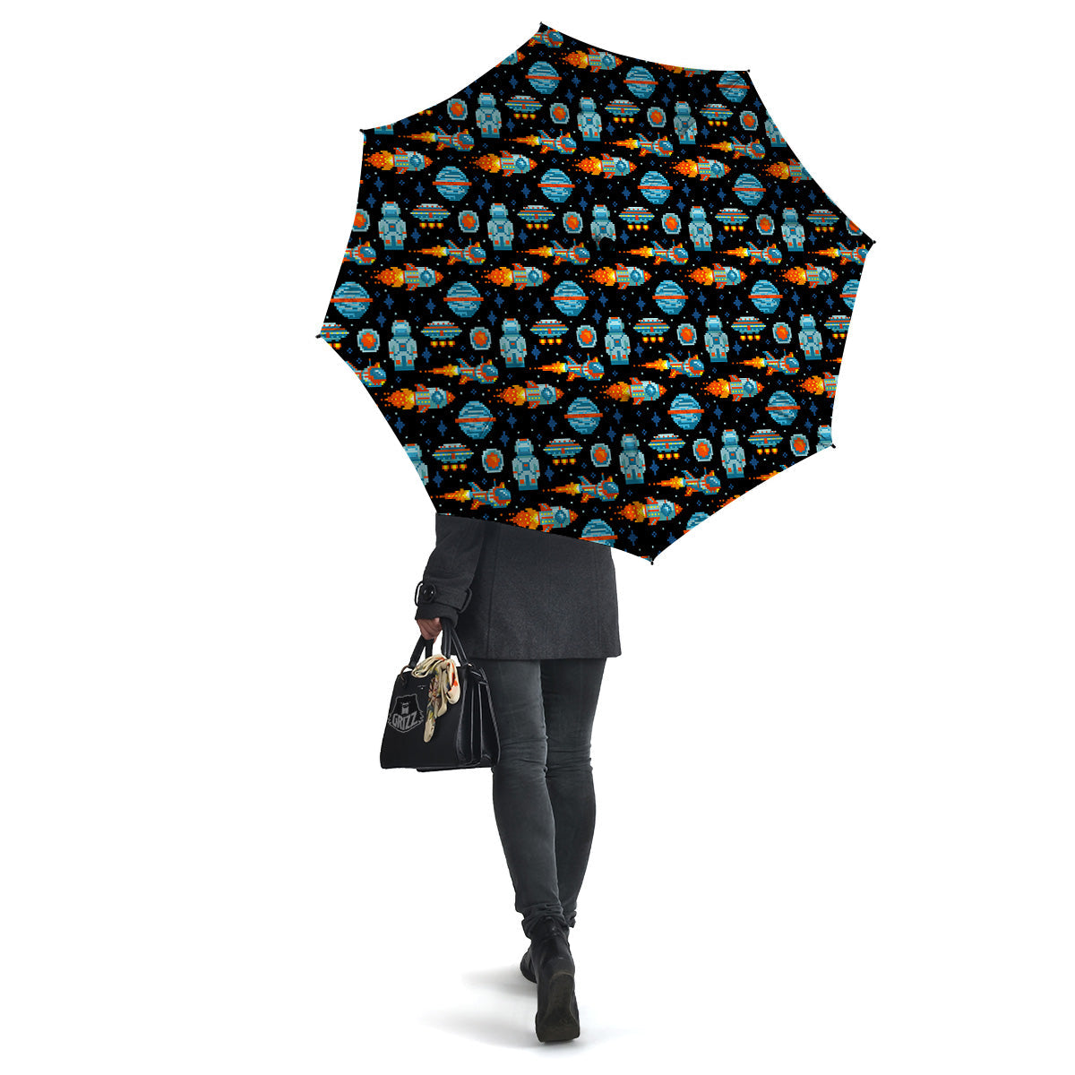 Pixel Art Space 8 Bit Print Pattern Umbrella-grizzshop