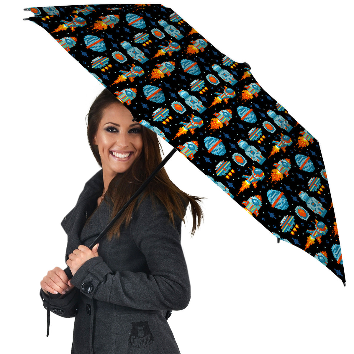 Pixel Art Space 8 Bit Print Pattern Umbrella-grizzshop