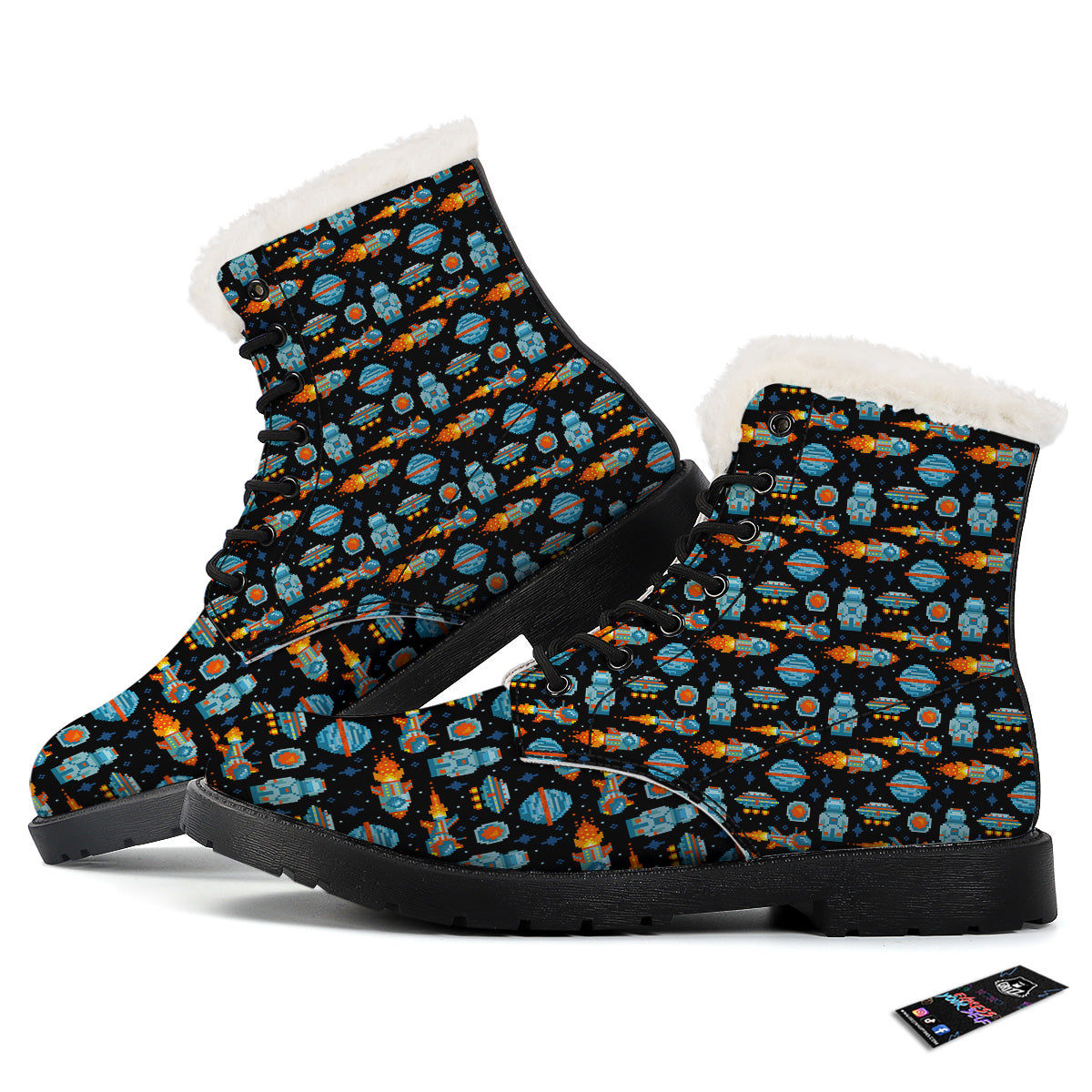 Pixel Art Space 8 Bit Print Pattern Winter Boots-grizzshop