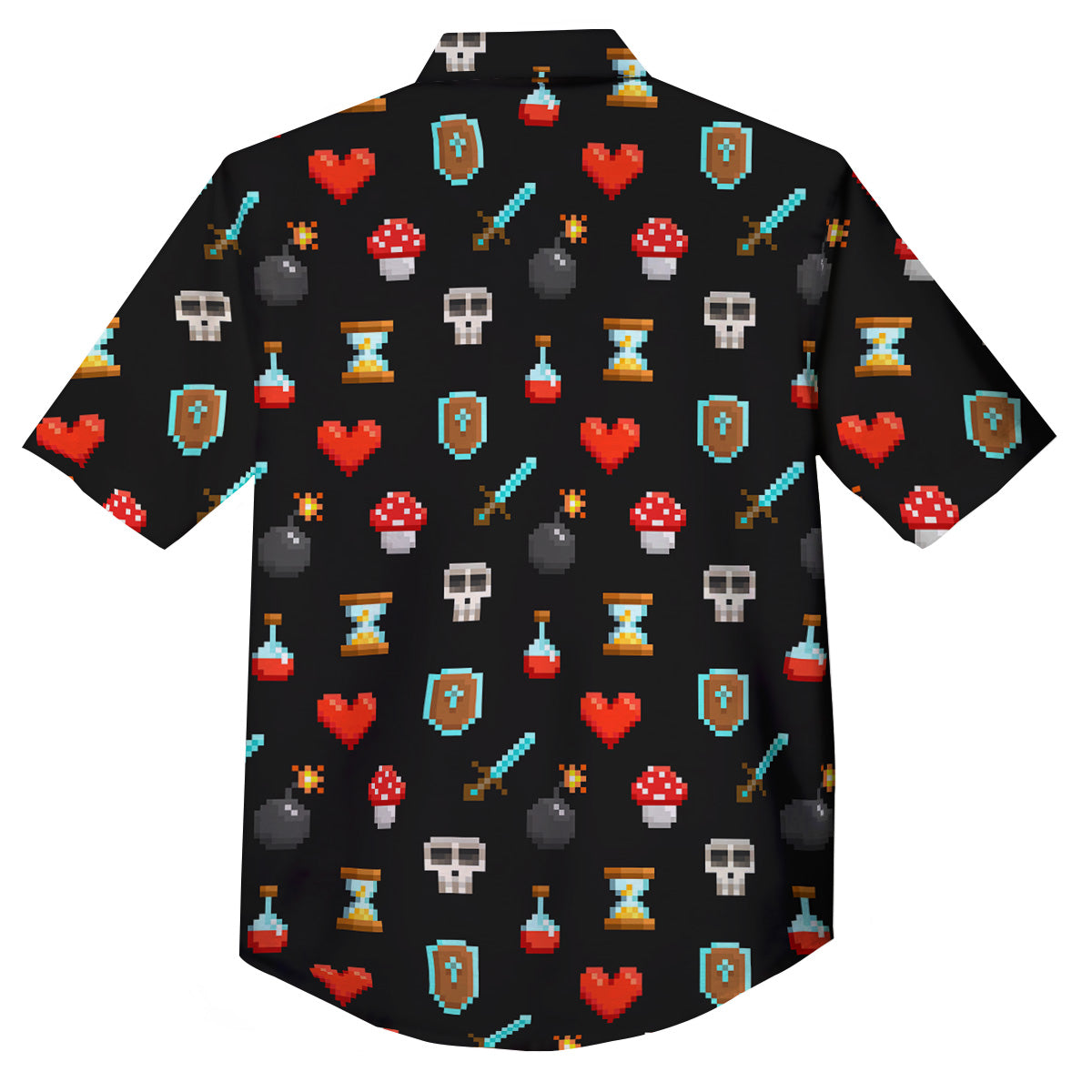 Pixel Graphics Game Icons Print Pattern Button Up Shirt-grizzshop