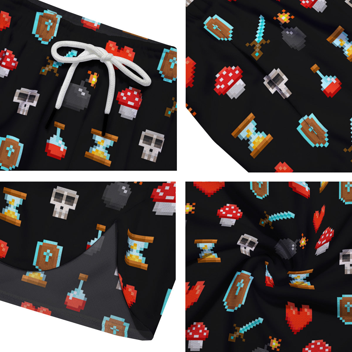 Pixel Graphics Game Icons Print Pattern Men's Running Shorts-grizzshop