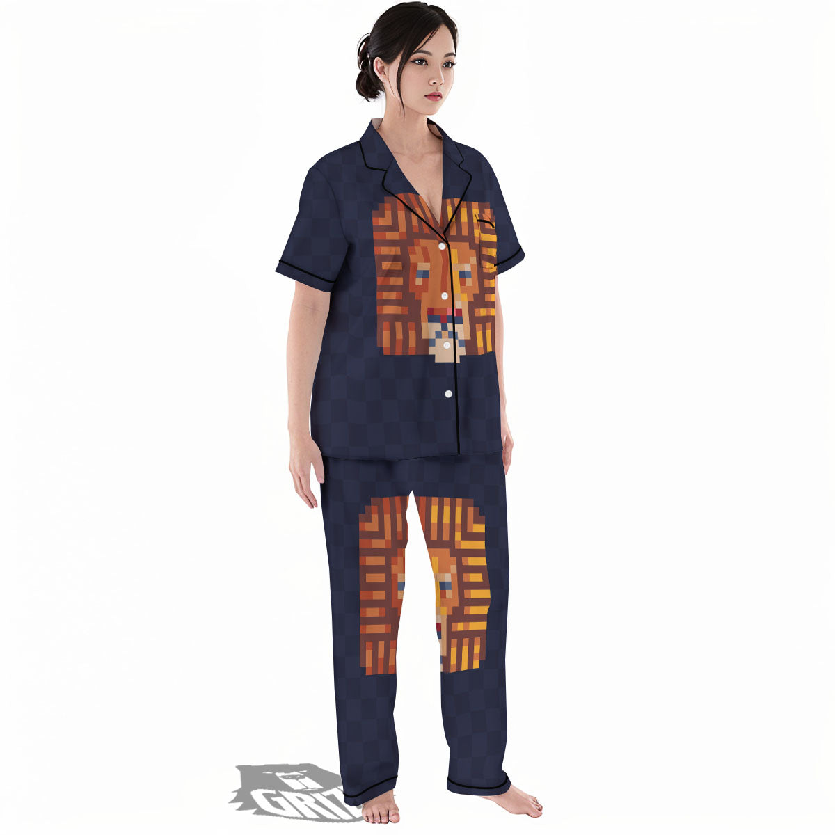 Pixel Leo Print Women's Pajamas Set-grizzshop