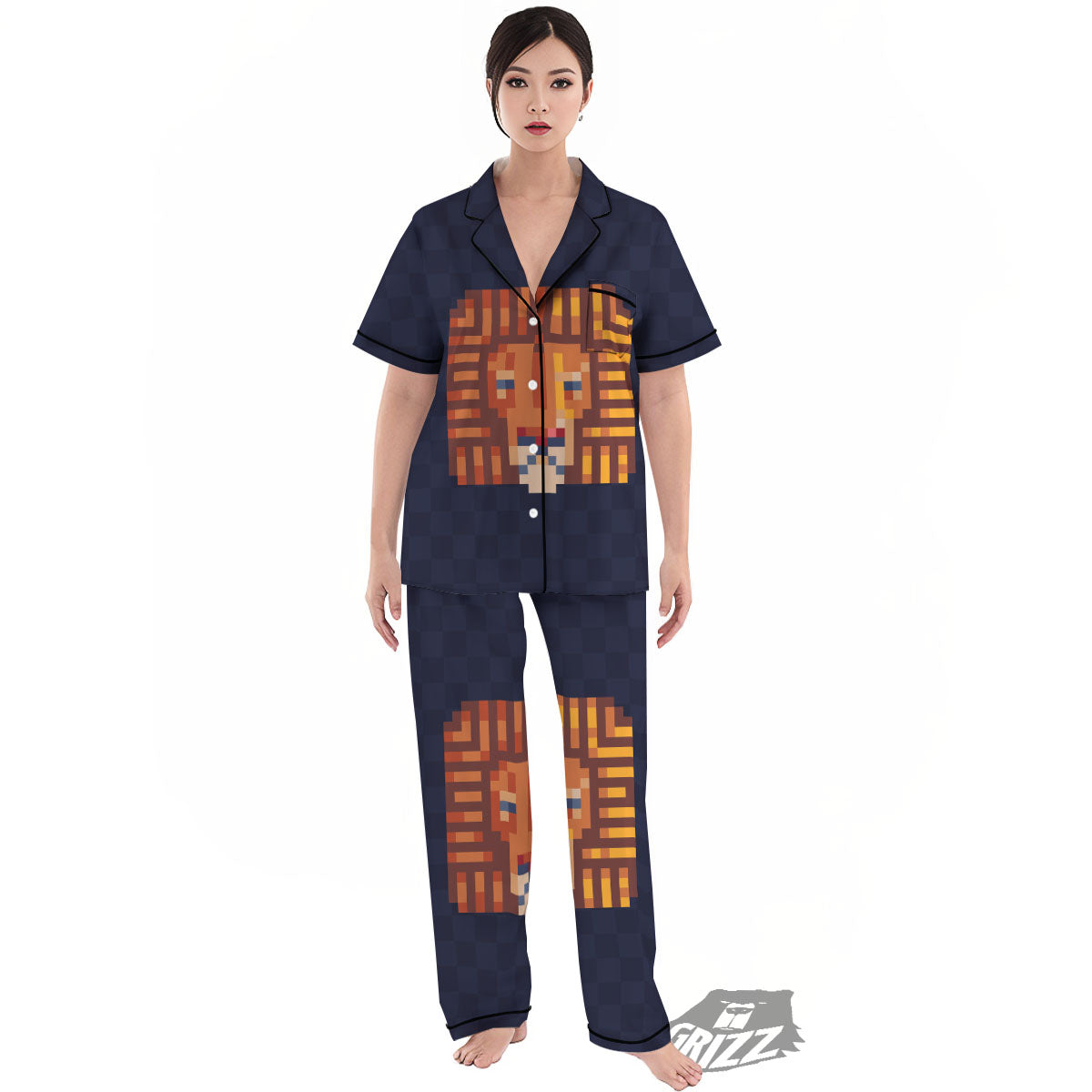 Pixel Leo Print Women's Pajamas Set-grizzshop