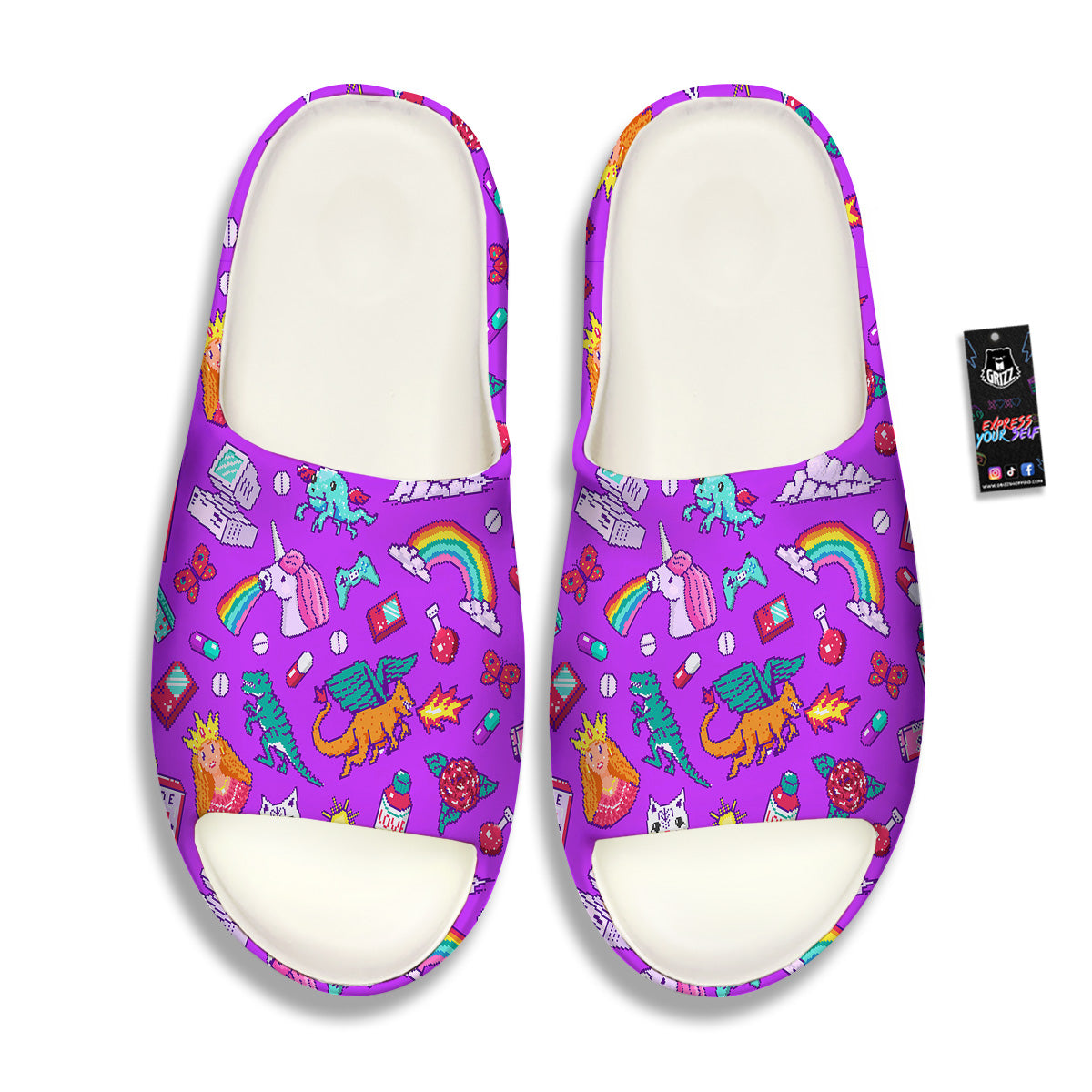 Pixel Art 8 Bit Pink Print Pattern Sandals-grizzshop