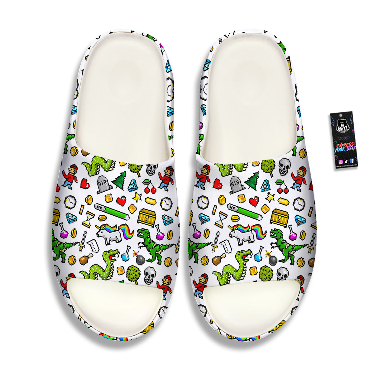 Pixel Art 8 Bit Retro Cartoon Print Pattern Sandals-grizzshop