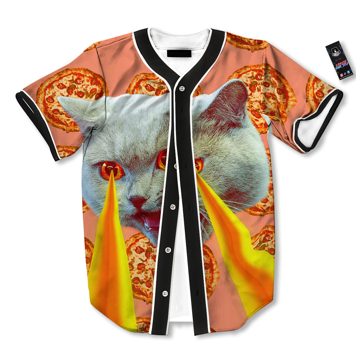 Pizza And Cat Print Baseball Jersey-grizzshop