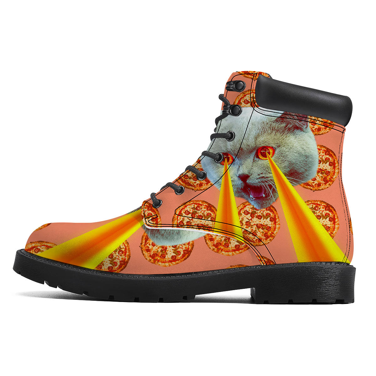Pizza And Cat Print Boots-grizzshop