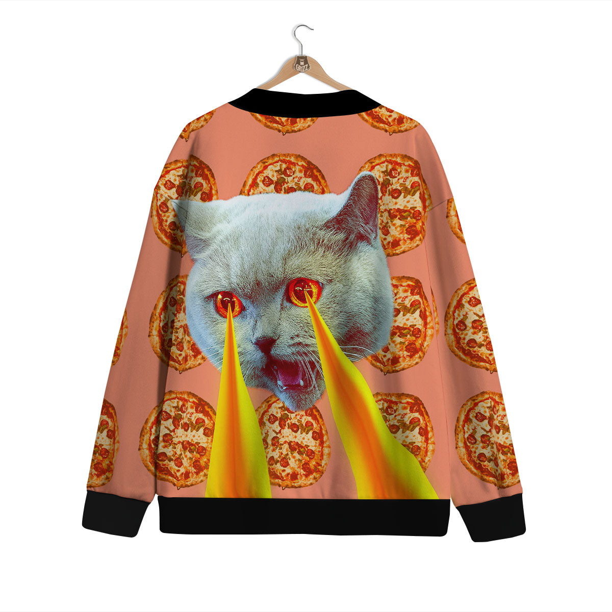 Pizza And Cat Print Cardigan-grizzshop