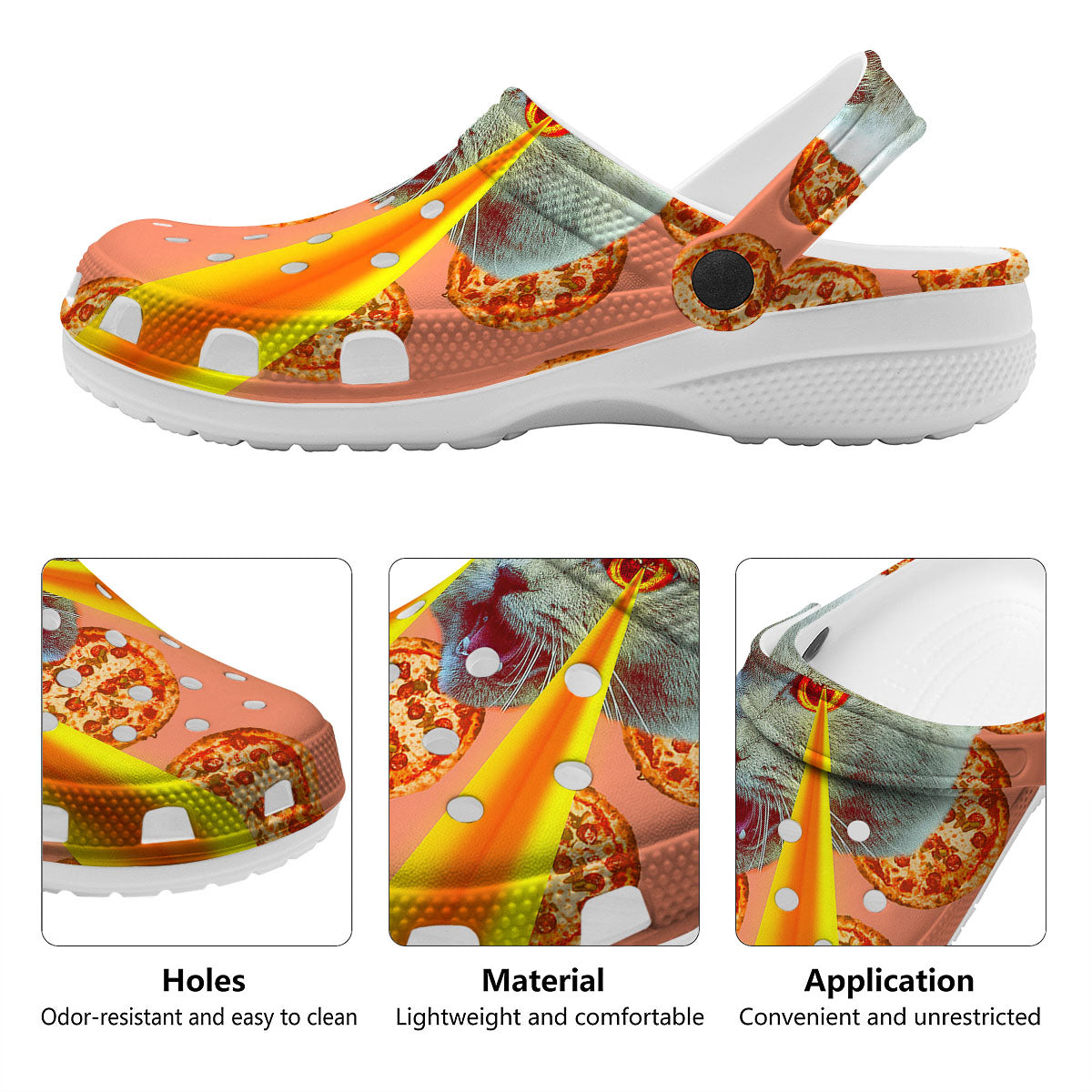 Pizza And Cat Print Clog-grizzshop