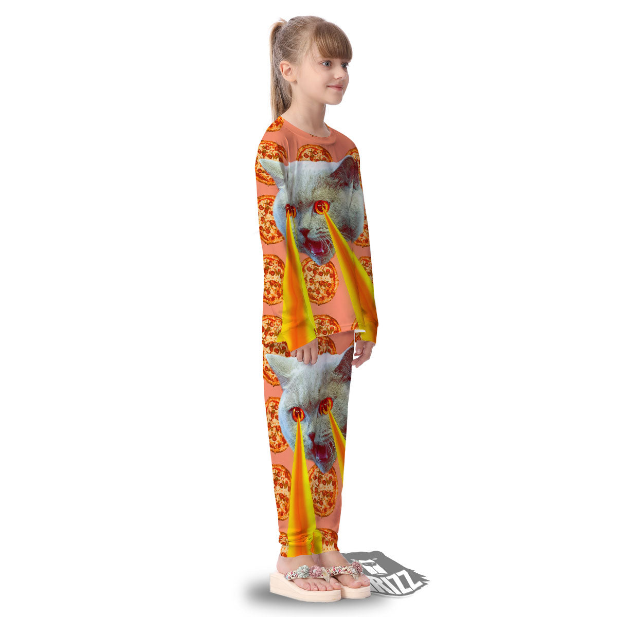 Pizza And Cat Print Kid's Pajamas-grizzshop